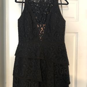 BCBG Navy and Black Lace Cocktail Dress w/ pleats